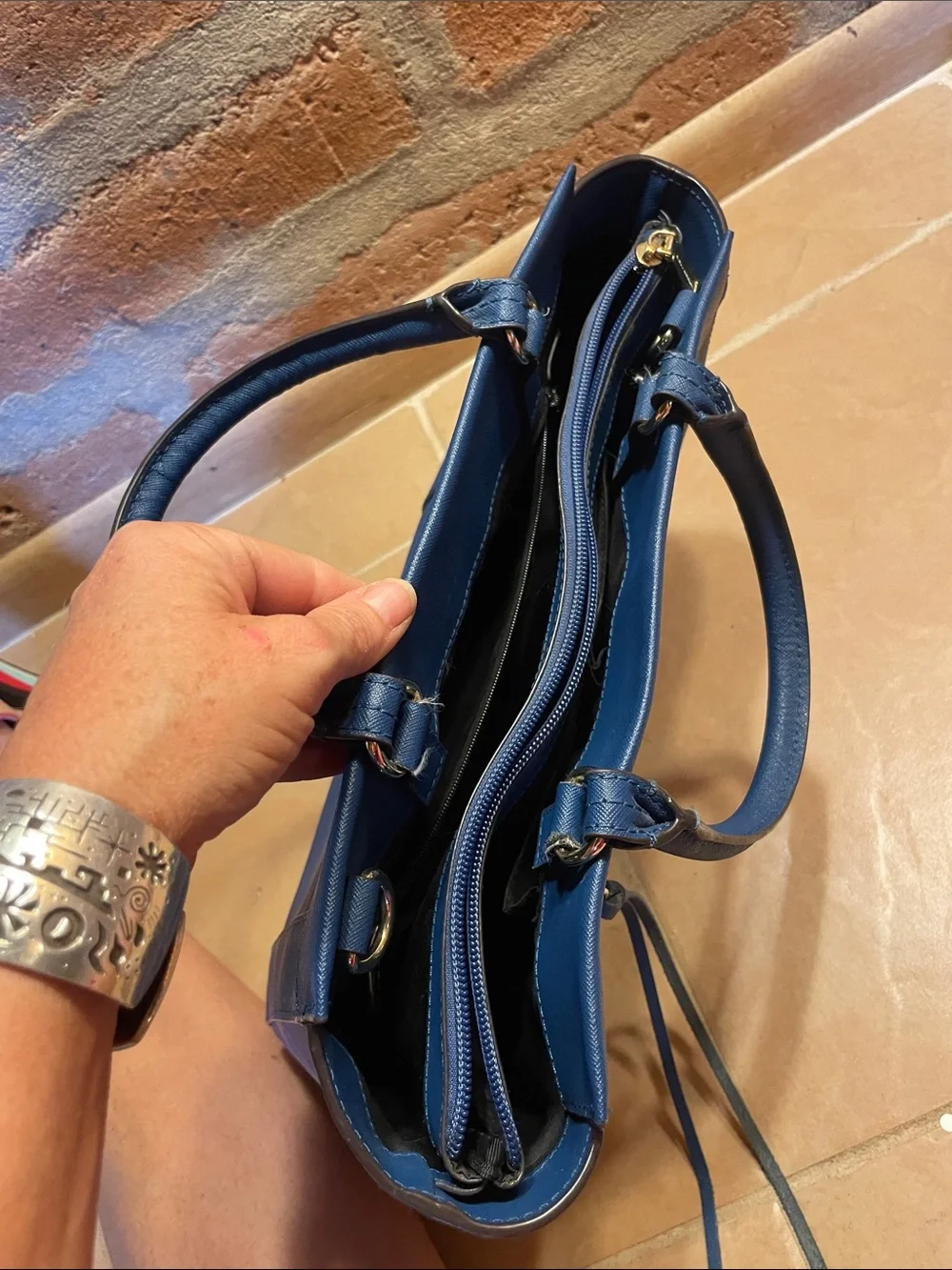 Rebecca Minkoff blue Saffiano leather tote